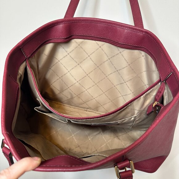 Michael Kors Sady Medium Saffiano Leather Tote Bag Dark Red - Picture 4 of 5